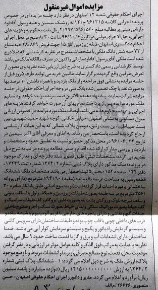 مزایده,مزایده ششدانگ یک قطعه زمین به مساحت 194/90 مترمربع