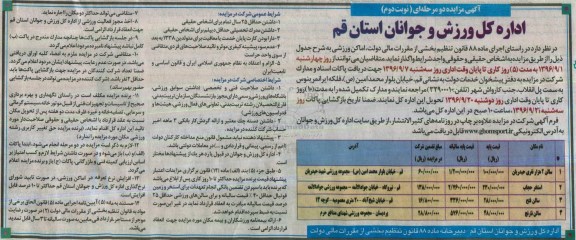 آگهی مزایده , مزایده واگذاری اماکن ورزشی نوبت دوم