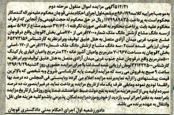 مزایده,مزایده ملک شماره 1700 فرعی از 170 اصلی