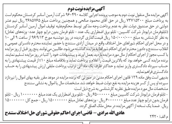 مزایده ,مزایده تابلو فرمان درایودار نوبت دوم