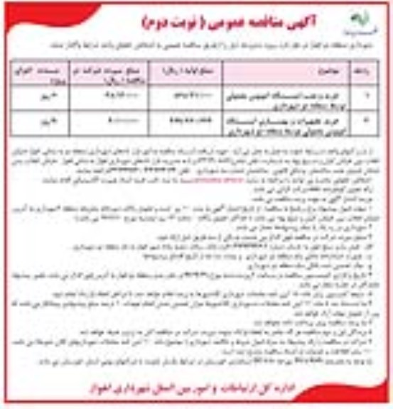 آگهی مناقصه عمومی , مناقصه خرید و نصب ایستگاه اتوبوس معمولی - نوبت دوم 