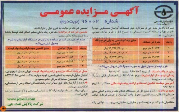 مزایده,مزایده فروش 4 دستگاه آپارتمان مسکونی نوبت دوم