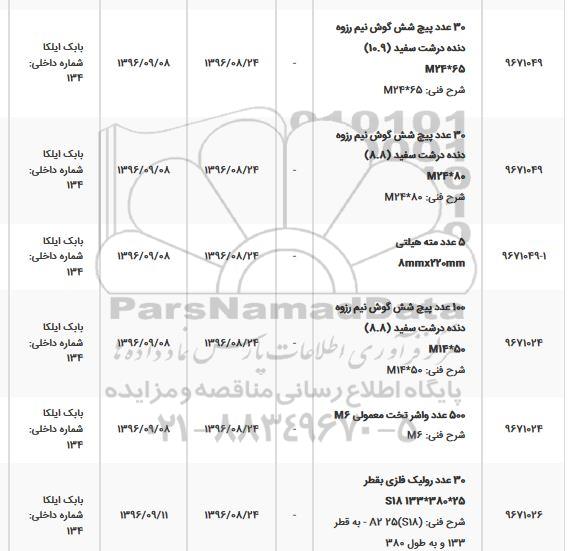 استعلام , استعلام پیچ شش گوش نیم رزوه دنده درشت ...