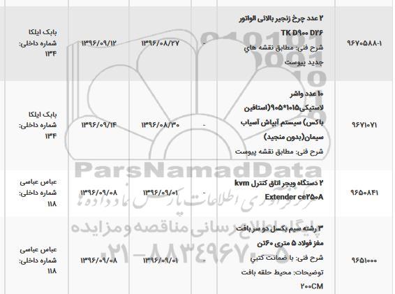استعلام, استعلام 2 عدد چرخ زنجیر بالائی الواتور و...