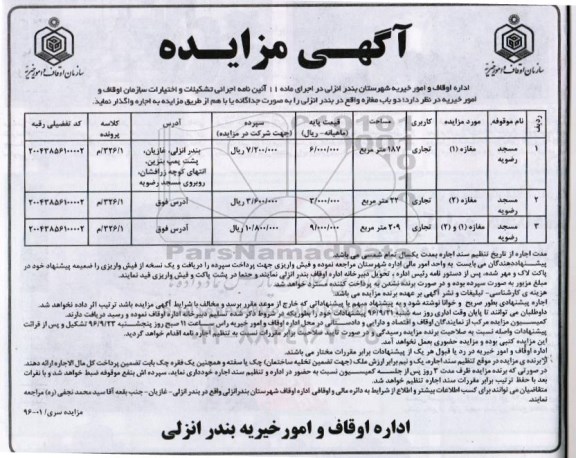 آگهی مزایده , مزایده واگذاری دو باب مغازه