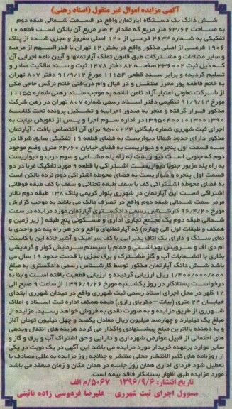 مزایده,مزایده ششدانگ آپارتمان مساحت 63.62متر 