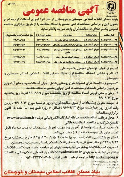 آگهی مناقصه عمومی , مناقصه اجرای آسفالت گرم