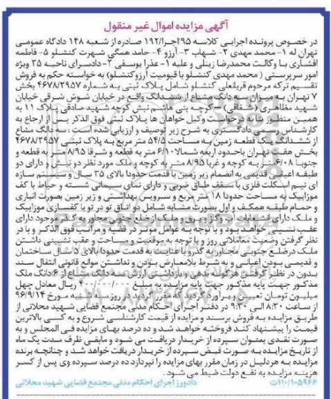 مزایده,مزایده سه دانگ مشاع از زمین مساحت 54.5متر