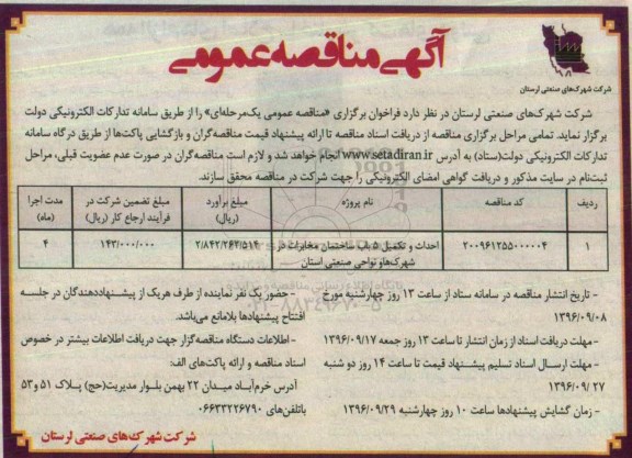 آگهی مناقصه عمومی، مناقصه احداث و تکمیل 5 باب ساختمان مخابرات