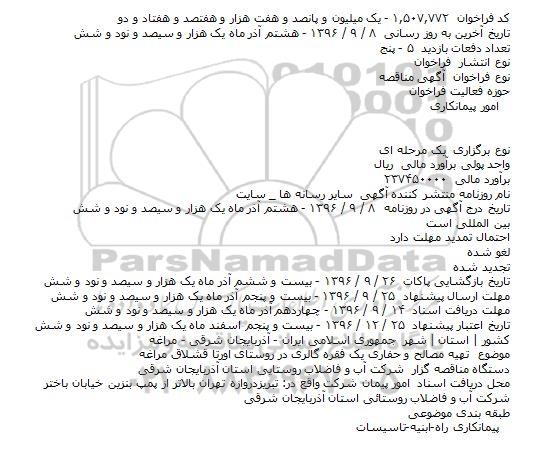 آگهی مناقصه, مناقصه  تهیه مصالح و حفاری یک فقره گالری