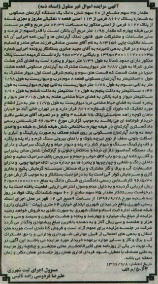 مزایده,مزایده 35 سهم مشاع از 60 سهم آپارتمان قطعه هفت