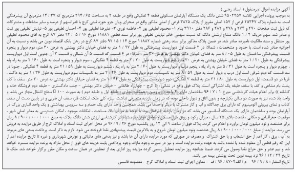مزایده ,مزایده آپارتمان مسکونی قطعه چهار تفکیکی