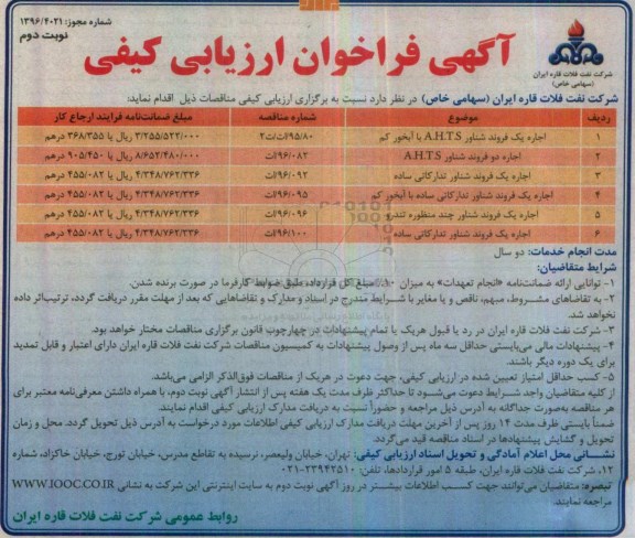 مناقصه ,فراخوان اجاره یک فروند شناور A.H.T.S با آبخور کم ...نوبت دوم 