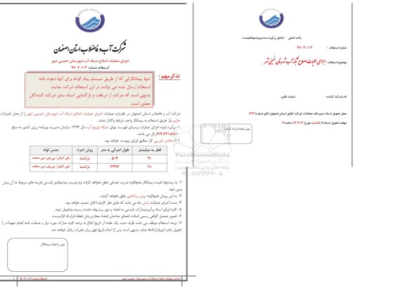 استعلام ,استعلام اصلاح شبکه آب 