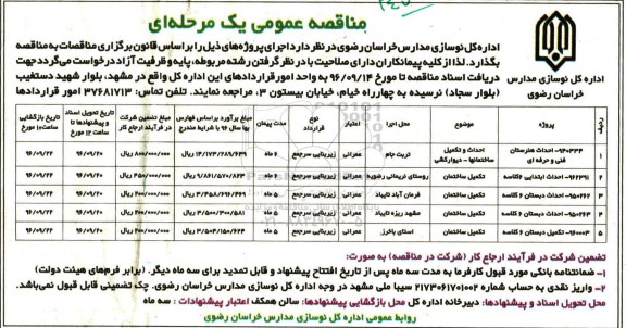 مناقصه عمومی, مناقصه احداث و  تکمیل ساختمانها- دیوارکشی 