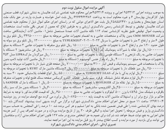 مزایده , مزایده ماشین آلات آزمایشگاهی - انواع تابلو برق... نوبت دوم