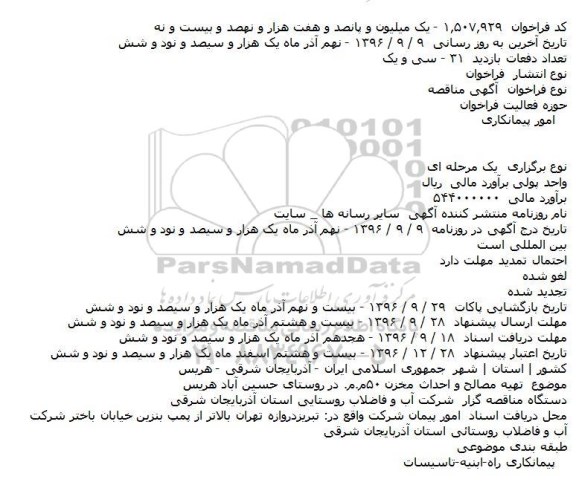 اگهی مناقصه , تهیه مصالح و احداث مخزن 