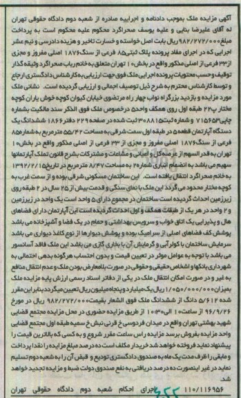 مزایده,مزایده ششدانگ آپارتمان مساحت 55.42مترمربع
