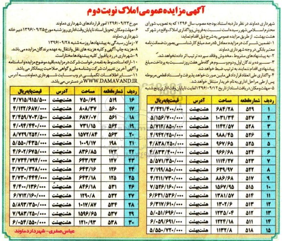 مزایده,مزایده فروش و واگذاری املاک نوبت دوم