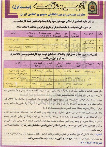 آگهی مناقصه,مناقصه تعدادی از اماکن مورد نیاز 
