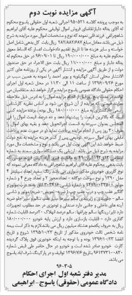 مزایده ,مزایده فروش یک دستگاه خودرو سواری سمند... نوبت دوم