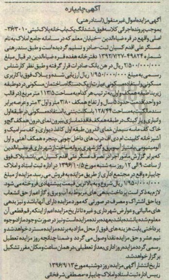 مزایده,مزایده ششدانگ یکباب خانه مساحت عرصه 128.44متر 
