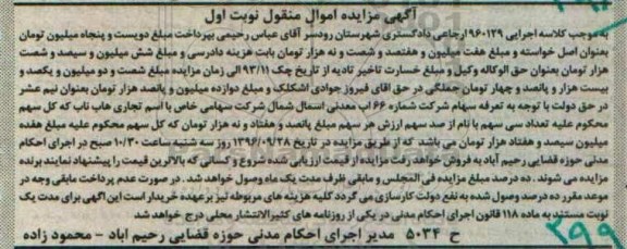 آگهی مزایده اموال منقول , مزایده فروش سهام
