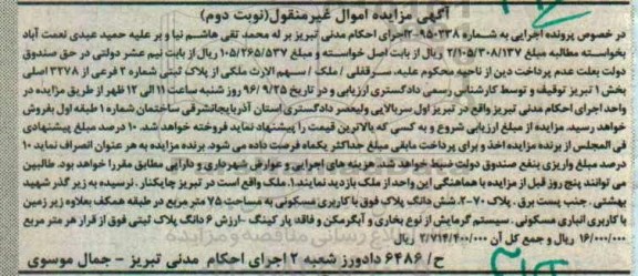 مزایده ملک مسکونی 75 متر نوبت دوم