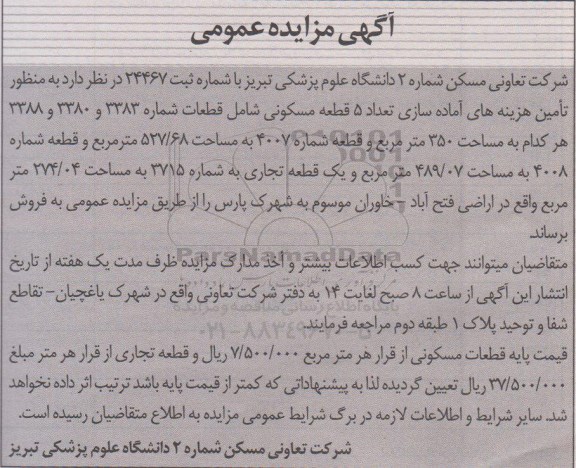مزایده,مزایده فروش تعداد 5 قطعه مسکونی و قطعه شماره 4007 و 4008 و قطعه تجاری 96.9.14