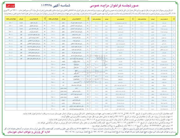 مزایده عمومی,مزایده واگذاری اماکن ورزشی