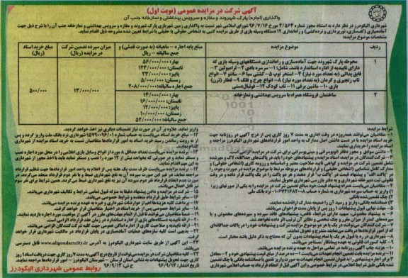 مزایده عمومی, مزایده واگذاری (اجاره) پارک شهروند و مغازه و سرویس بهداشتی و نمازخانه ...