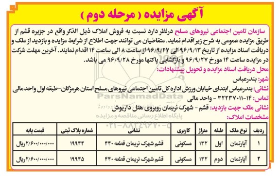 مزایده,مزایده فروش املاک مساحت هرکدام 132متر نوبت دوم