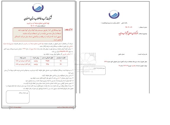 استعلام ,لوله گذاری اصلاح شبکه آب در لایبید