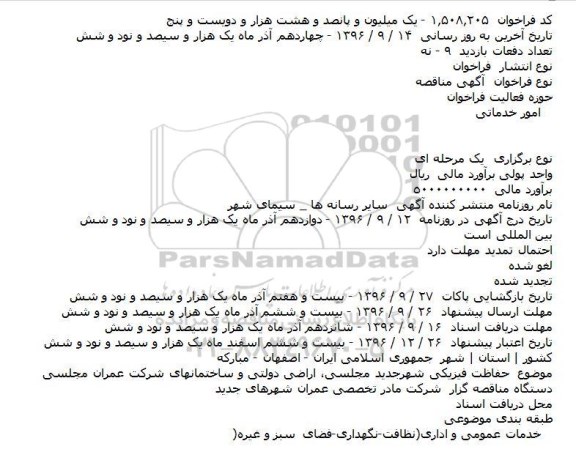مناقصه,مناقصه حفاظت فیزیکی شهر جدید مجلسی ...