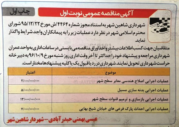 مناقصه ,مناقصه عملیات اجرایی اصلاح هندسی معابر سطح شهر و ...