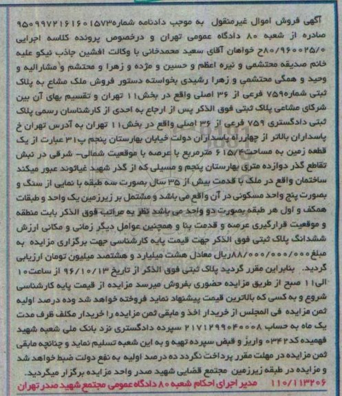 مزایده,مزایده ملک مشاع مساحت 615.4متر