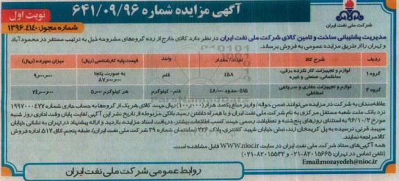 آگهی مزایده , مزایده کالای خارج از رده 