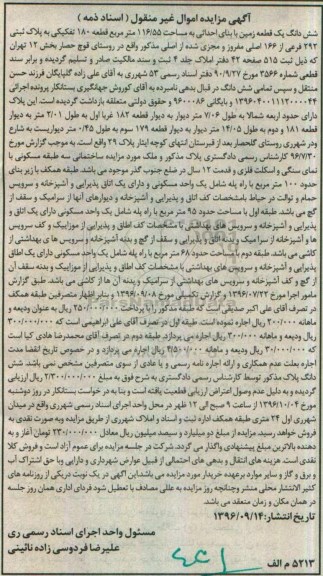 مزایده,مزایده ششدانگ زمین مساحت 116.55متر 