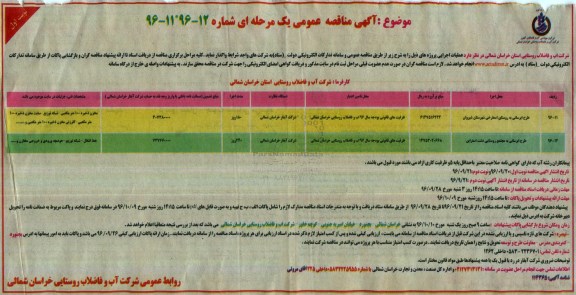 مناقصه عمومی, مناقصه طرح آبرسانی  به روستا و مجتمع روستایی... 