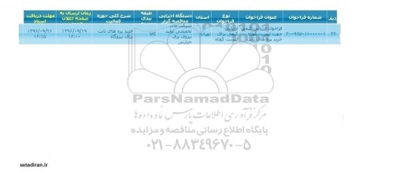 فراخوان ، فراخوان ارزیابی کیفی جهت لیست کوتاه خرید پره ای ثابت 