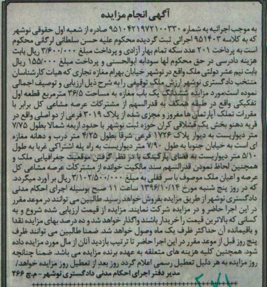 مزایده ششدانگ مغازه مساحت 36.5متر