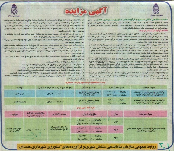 آگهی مزایده , مزایده بهره برداری تعدادی از ایستگاه های عرضه میوه و ...