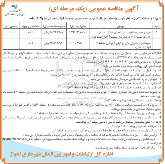 مناقصه عمومی , مناقصه عمومی خرید و حمل مصالح مورد نیاز اجرای عملیات عمرانی و ... 