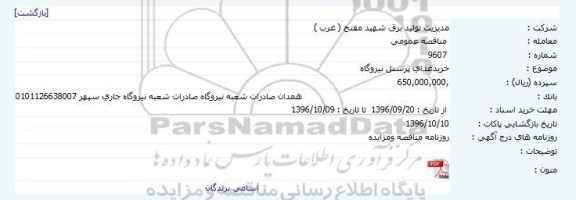 مناقصه خرید غذای پرسنل نیروگاه 