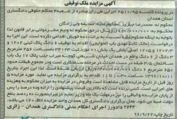 مزایده,مزایده ششدانگ پلاک ثبتی مساحت 256 متر 