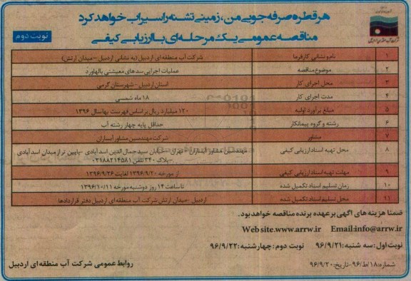 مناقصه عمومی یک مرحله ای ، مناقصه عملیات اجرایی سدهای معیشتی - نوبت دوم
