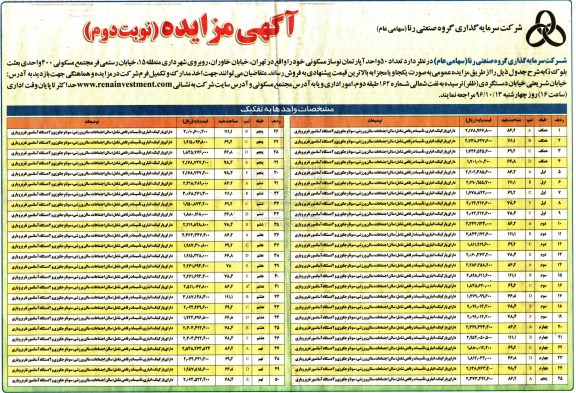 مزایده,مزایده فروش تعداد 50 واحد آپارتمان نوساز نوبت دوم