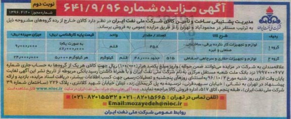 مزایده,مزایده کالای خارج از رده - نوبت دوم