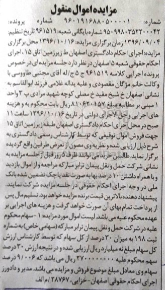 اگهی مزایده , مزایده سهام شرکت 