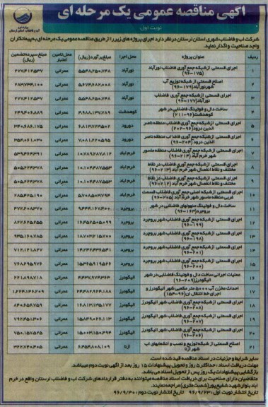 آگهی مناقصه عمومی یک مرحله ای , مناقصه اجرای قسمتی از شبکه جمع آوری فاضلاب